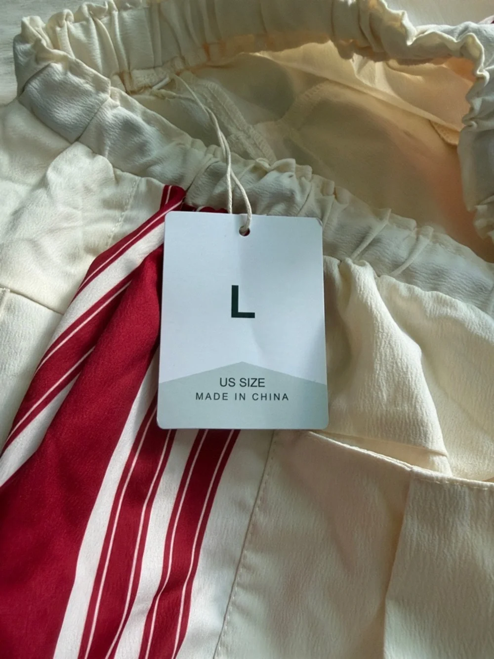 Cream Wide-Leg Track Pants with Red Stripe Detail - Picture 3 of 3